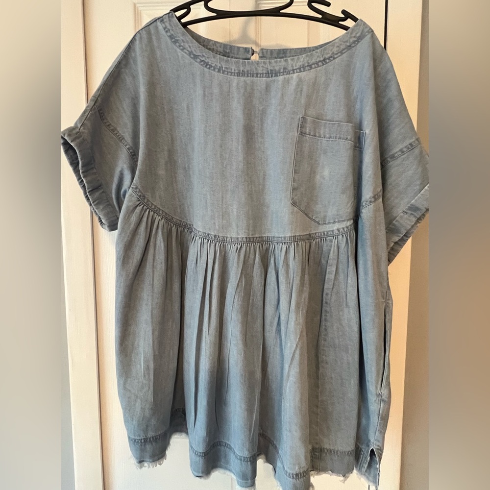 Free People Light Blue Denim Babydoll Top